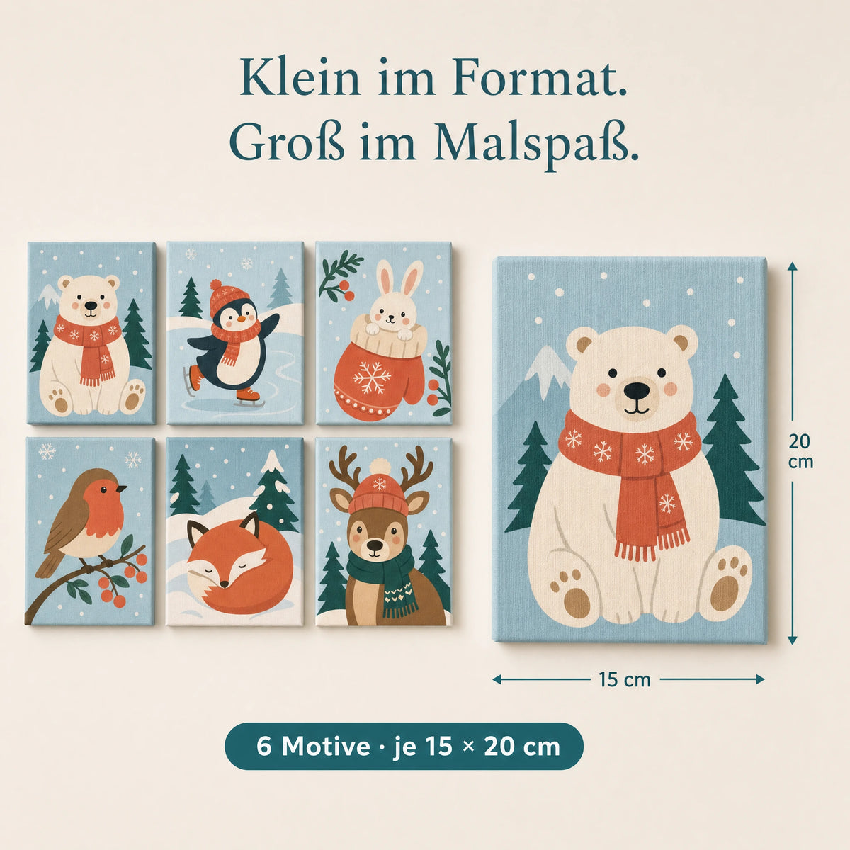 Eisbär mit Schal im Format 15 × 20 cm