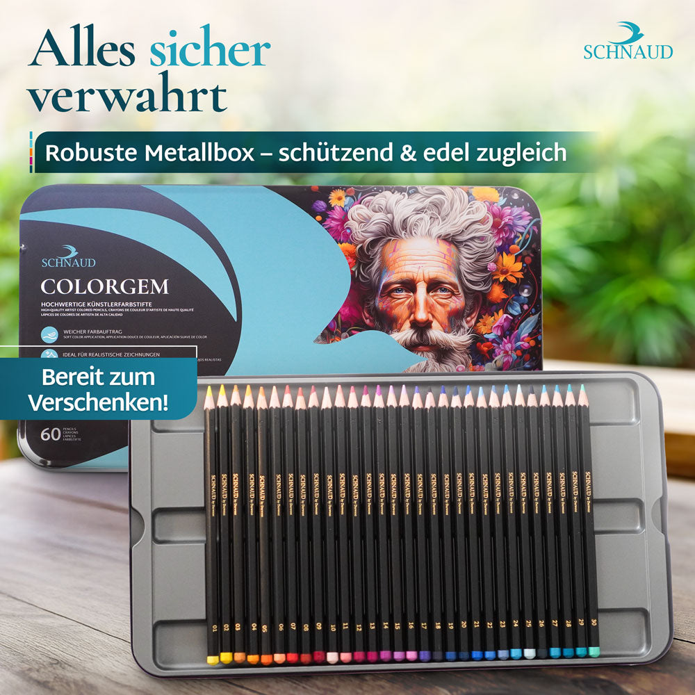 Colorgem 60 Farben Künstler-Buntstifte Set Zeichenset Schnaud