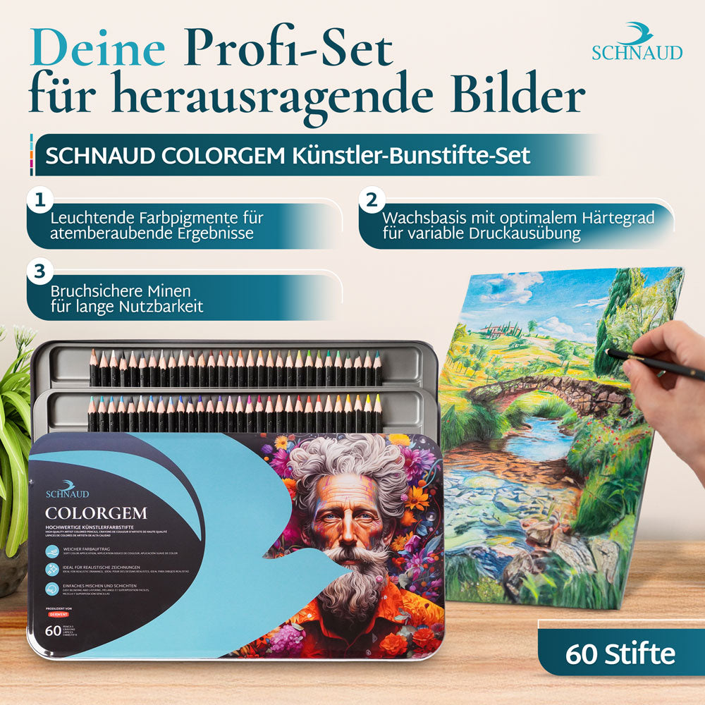 Colorgem 60 Farben Künstler-Buntstifte Set Zeichenset Schnaud