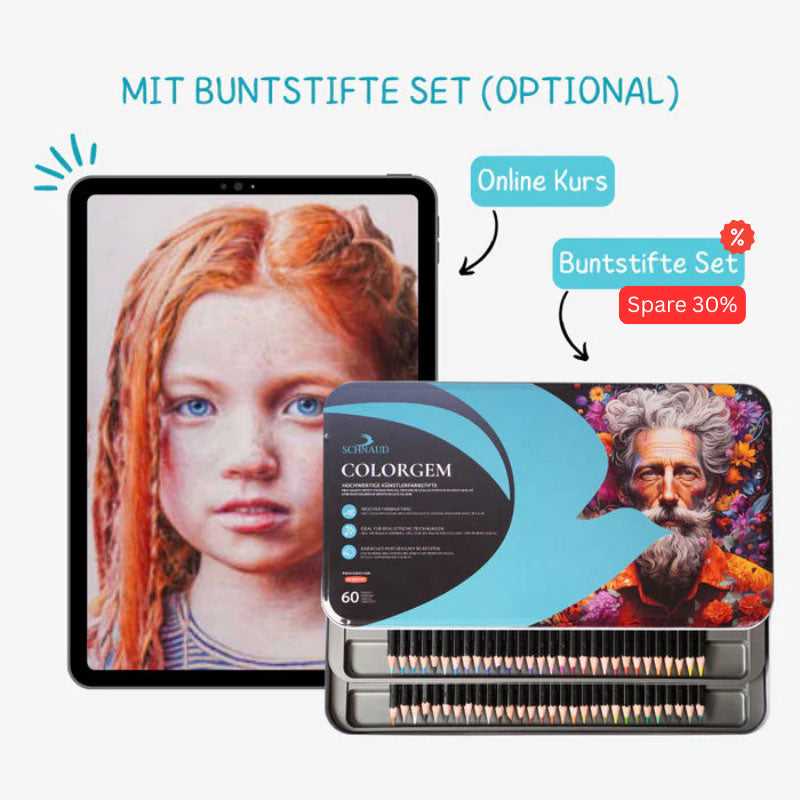 Realistische Portraits mit Buntstiften Schnaud Online Kurs mit Set