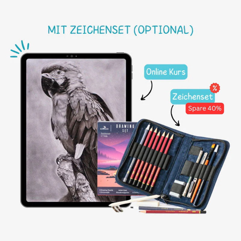 Tiere Zeichnen - Von Flügeln bis Flossen Zeichnen Schnaud Online Kurs mit Zeichenset
