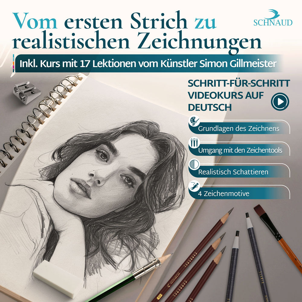 Zeichenset: Zeichenstifte H4 – B12 Zeichnen Schnaud