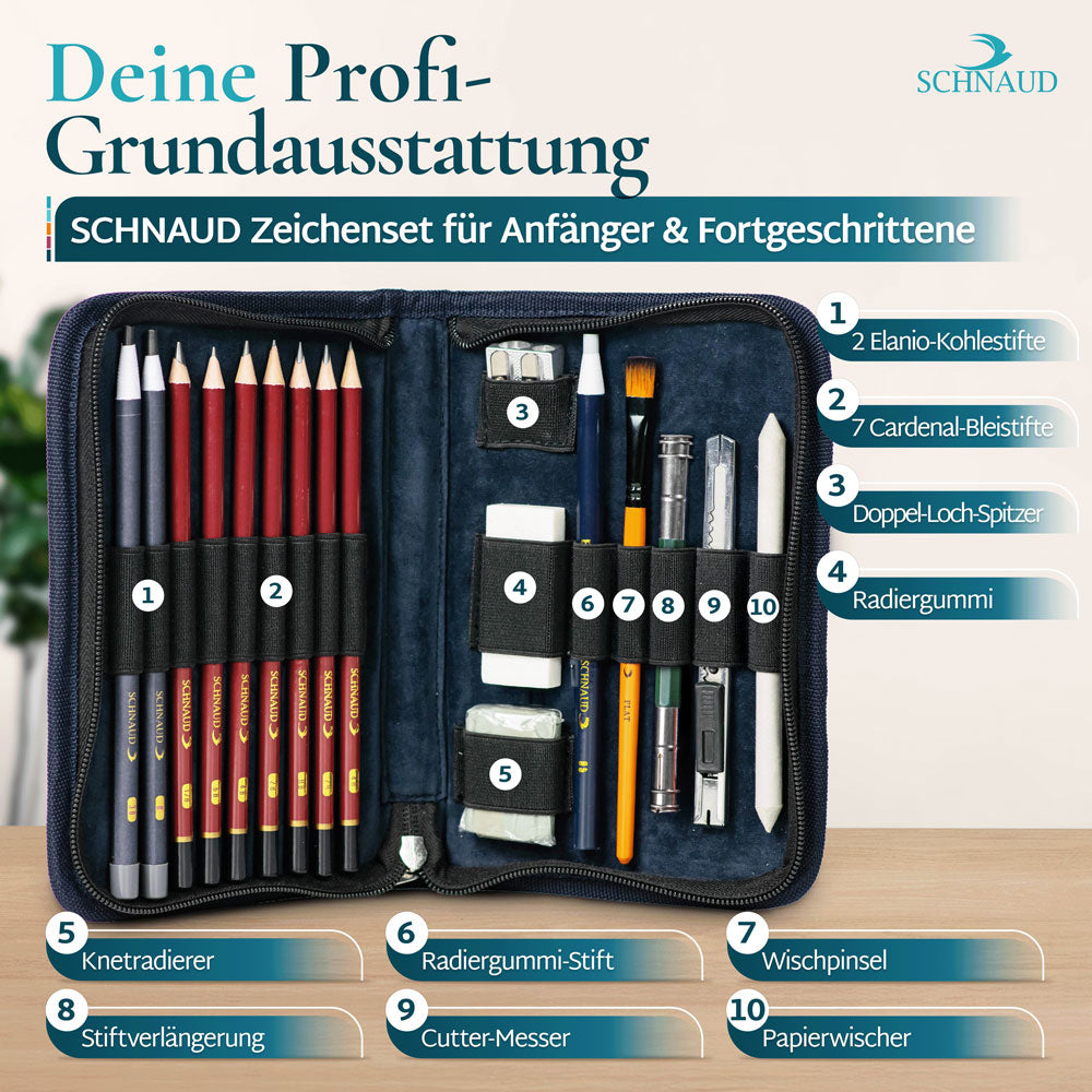 Zeichenset: Zeichenstifte H4 – B12 Zeichnen Schnaud