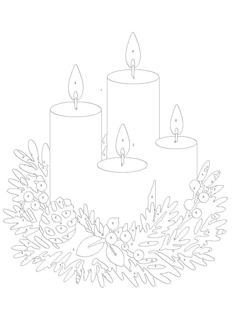 Adventskranz als unausgemalte, nummerierte Konturenvorlage