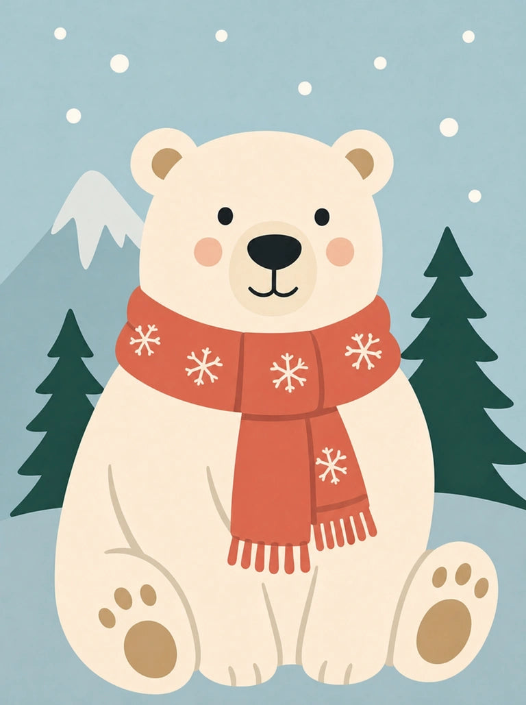 Eisbär mit Schal fertig ausgemalt